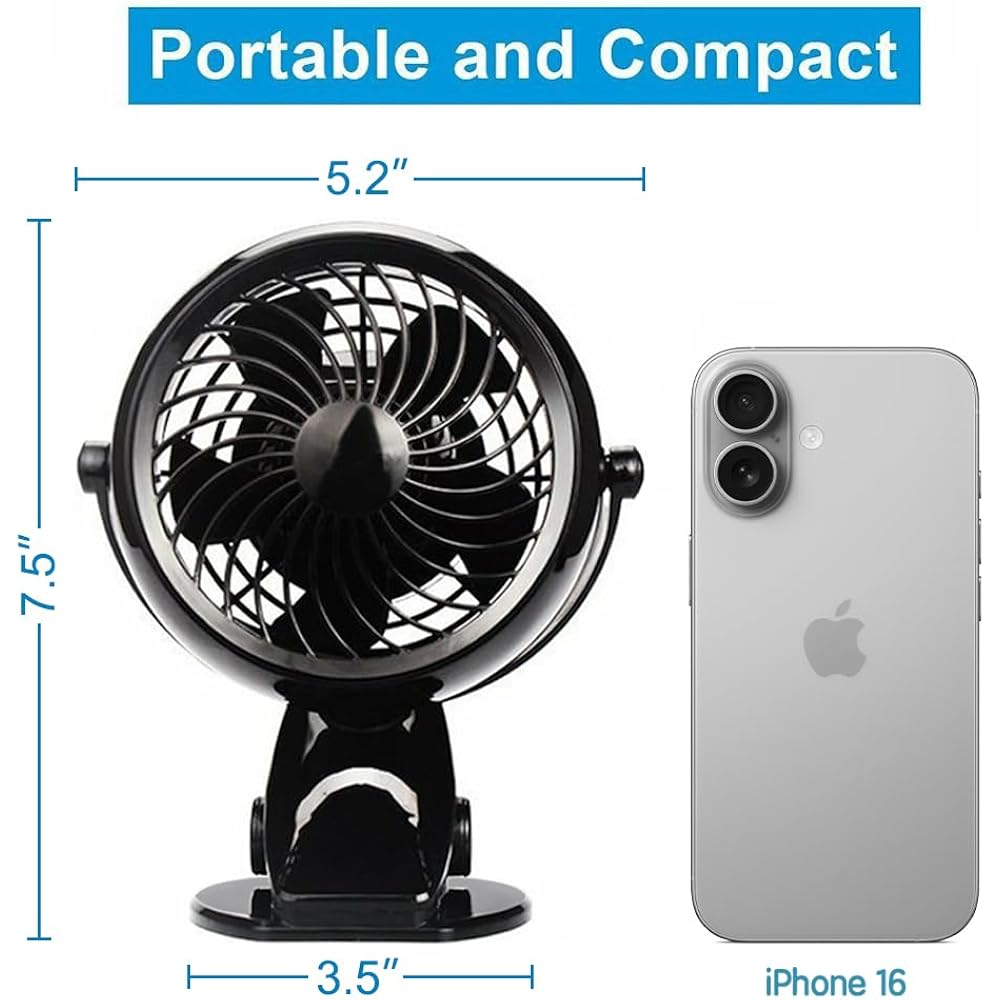 Gazeled Clip On Fan Battery Operated, 360° Rotation, With 8 Free Aa Batteries, Quiet Usb Or Battery Operated Fan, 5'' Portable Battery Powered Clip On Fans For Camping, Stroller, Bedroom, Outdoor