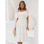 Lillusory Women'S Summer Casual Flutter Sleeve Square Neck Smocked Midi Dress