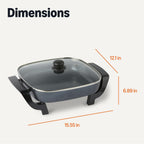 Amazon Basics Electric Skillet And Frying Pan With Glass Lid, Nonstick Ceramic Coating, Adjustable Temperature Control, 15.6 X 12.1 X 6.9 Inch, Black