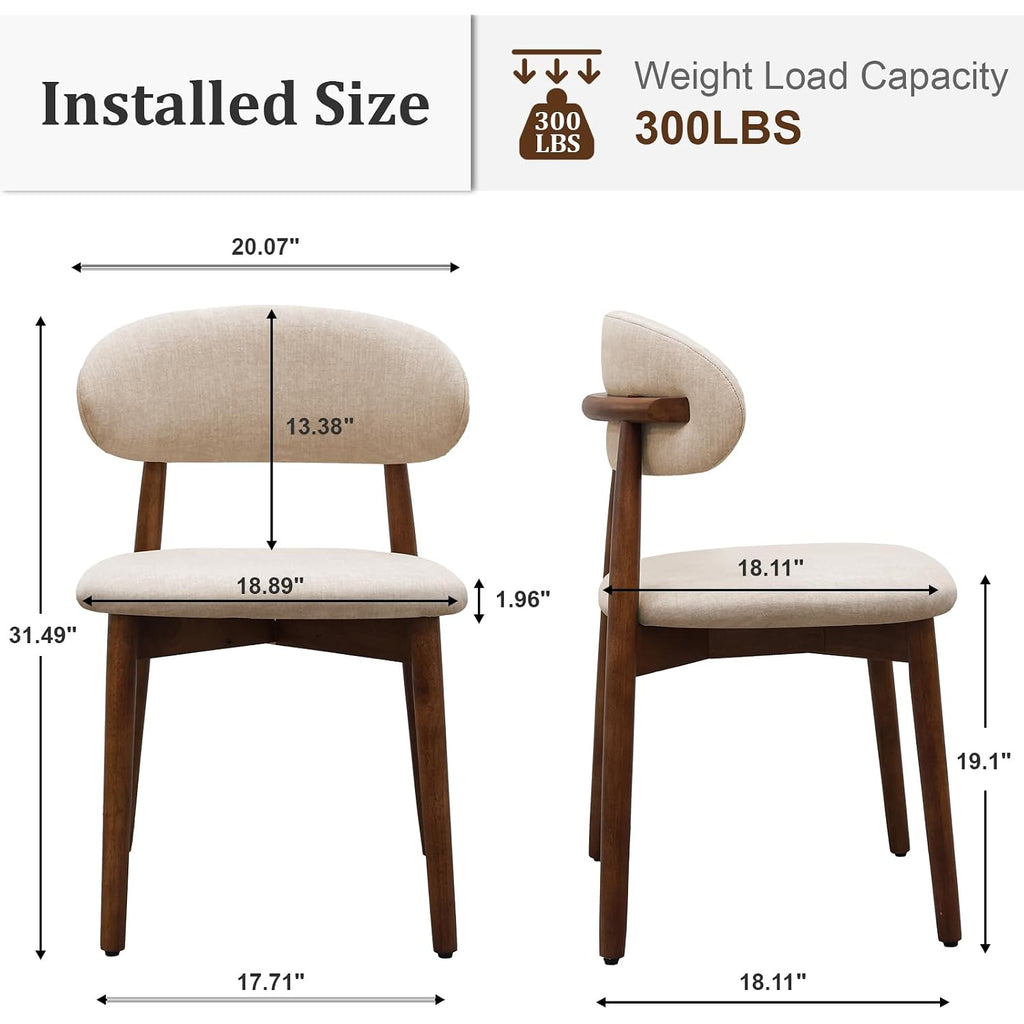 Farmhouse Dining Chairs Set Of 4, Mid Century Modern Fabric Upholstered Kitchen Chairs, Wooden Dining Room Chair With Curved Back For Kitchen Dining Room Restaurant Cafe, Light Camel (Only Chairs)