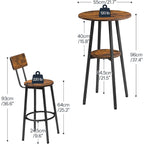 Hoobro 3 Pieces Round Bar Height Table And Chairs Set, Round Dining Table Set, Pub Table And Chairs For Small Space, 2 Tier Kitchen Table And Bar Stools With Back, Rustic Brown Bf35Bt01