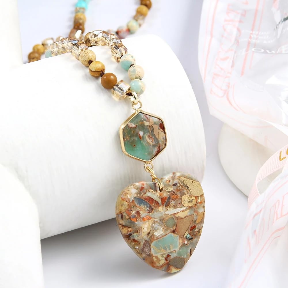 Yomisa Boho Necklaces for Women Men Long,33/34/35 Inch Natural Turquoise Tiger Eye Beaded Stone Pendant Necklaces for Women Trendy,Handmade Bohemian Western Bead Necklace Fashion Charm Jewelry Gift