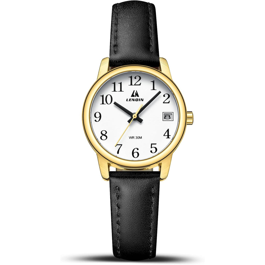 Ln Lenqin Womens Watch Analog Quartz Waterproof Ladies Watches For Women Easy Read Women'S Wrist Watches With Leather Strap Luminous Dial
