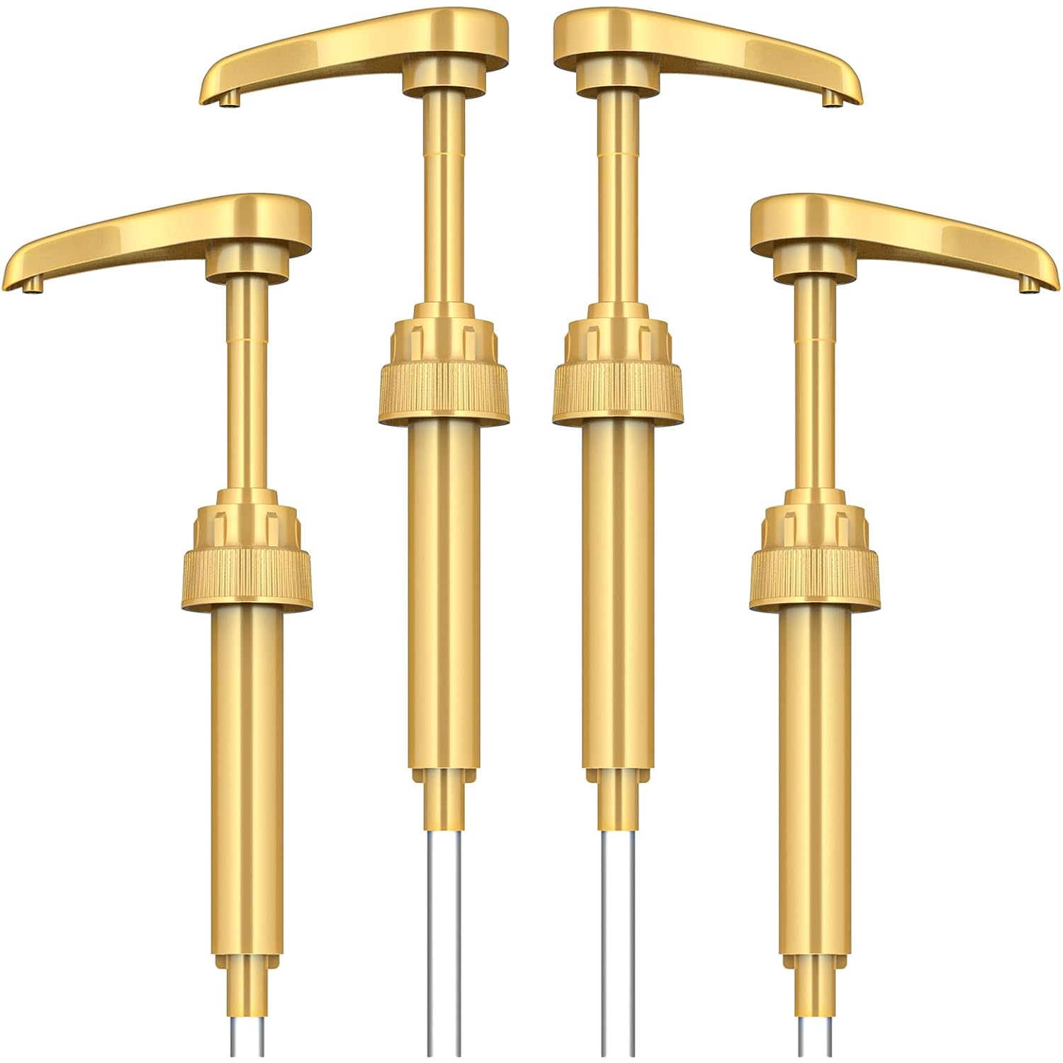 Coffee Syrup Pump Dispenser, 4 Packs of Syrup Pump for 750ml/25.4 oz Syrup Bottle, Gold Pumps for Coffee Syrup Bottle, works with Torani, DaVinci, Jordans Skinny 750ml Syrups Bottles (Gold)
