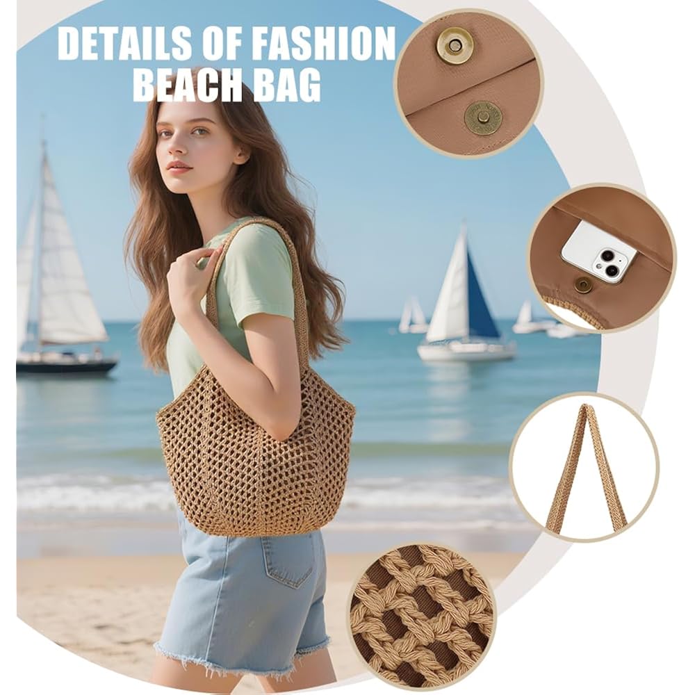 Bycobecy Crochet Tote Bag For Women Soft Summer Purse Beach Tote Bag Cute Handbag For Vacation, Work & Pool