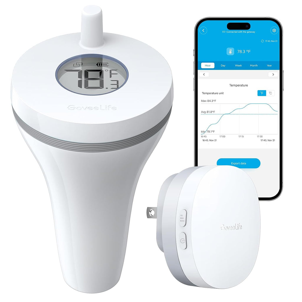 Goveelife Wifi Pool Thermometer P1 Wireless, Water Thermometer | Easy Read Digital Pool Thermometer Floating, Ipx7 Waterproof, App/Email Alert, 328Ft Range For Swimming, Pond, Bath, Spa