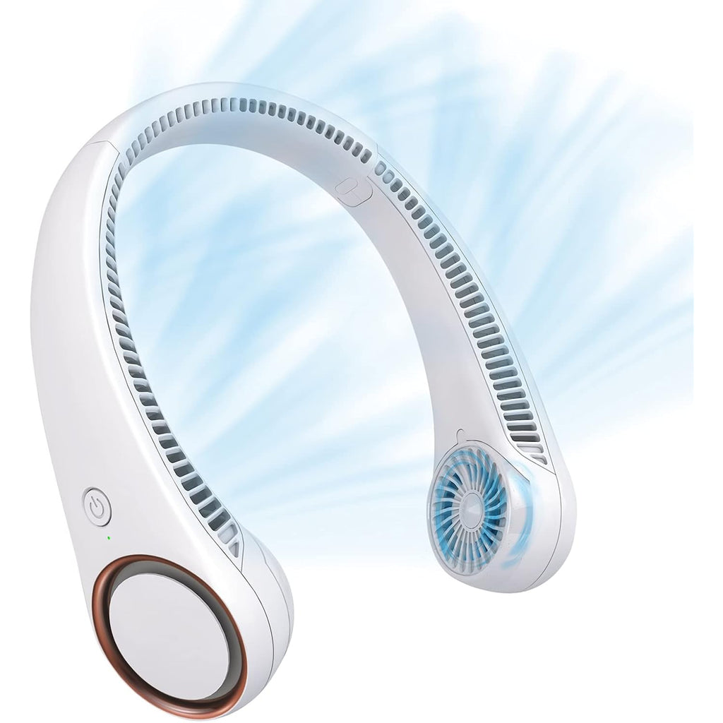 Civpower Neck Fan: Portable Personal Neck Cooling Rechargeable Bladeless Fan - Hands Free 3 Speed 4000 Mah Battery Usb Operated Wearable Headphone Design - Gift For Men Women Outdoor (White)