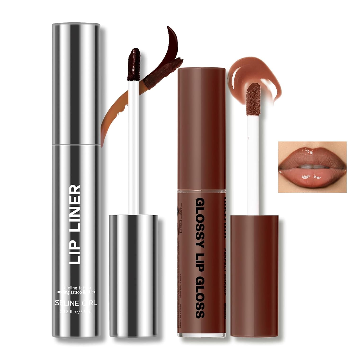 HOSAILY Peel Off Lip Liner Stain Tattoo, Long Lasting Waterproof Lip Stain Peel off, Tattoo Nude Lip Liner and Lip Gloss Combo, Non-Stick Cup Nourishing Lip Gloss Set Lipstick Makeup