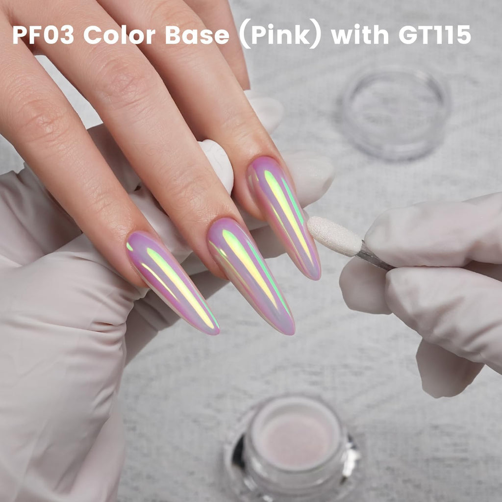 Yokefellow GleamTap Cushion Aurora Chrome Nail Powder -Mermaid Aurora Effect,Nail Art Glitter Decoration for Home DIY Salon Manicure (GT115 Ethereal/Pink Lilac with Gold Sheen)