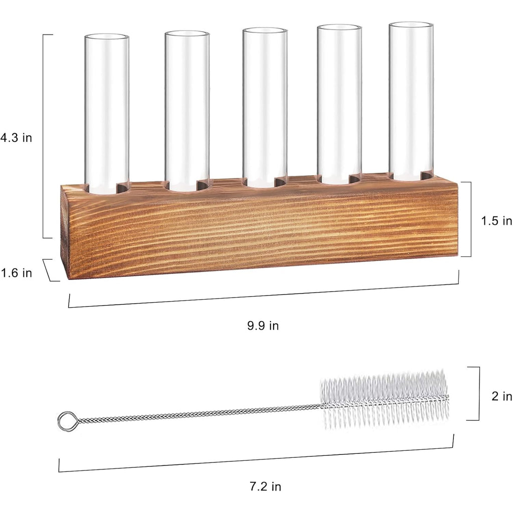 Plant Propagation Station, Plant Terrarium With Wooden Stand | Plants Pots For Hydroponics, Small Birthday Gardening Gifts For Women Mom Plants Lovers Unique - 5 Glass Test Tubes Vases
