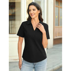 Easygala Womens Cotton Polo Shirts Short Sleeve V Neck Collared Tops Loose Fit Work Blouses Casual Summer Outfits 2026
