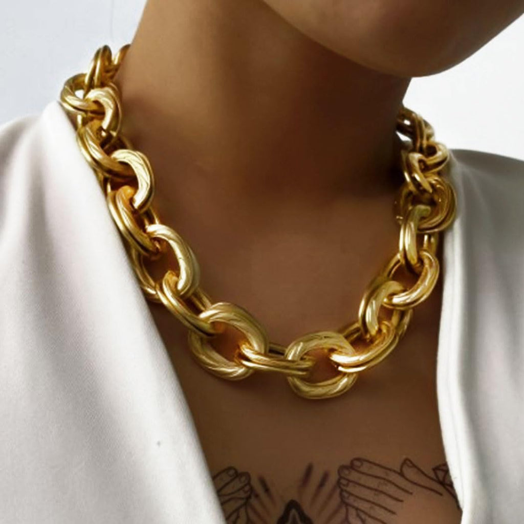 ACEDRE Chunky Choker Necklace Gold Cuban Link Chain Double O Link Necklaces Punk Hip-hop Jewelry for Women