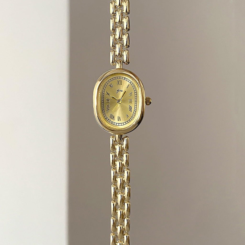 PASOY Women’s Bracelet Watch Small Face – Elegant Oval Quartz Analog Wristwatch with Metal Link Band, Gold & Silver Options, Slim Roman Numeral Dial Dress Watch for Ladies