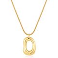 Gold Tone Irregular Oval Pendant Necklace for Women, Minimalist Chunky Snake Chain Necklace, Dainty 14K Gold Plated Statement Long Necklace
