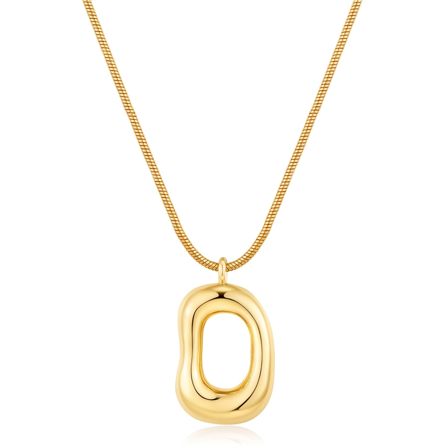 Gold Tone Irregular Oval Pendant Necklace for Women, Minimalist Chunky Snake Chain Necklace, Dainty 14K Gold Plated Statement Long Necklace