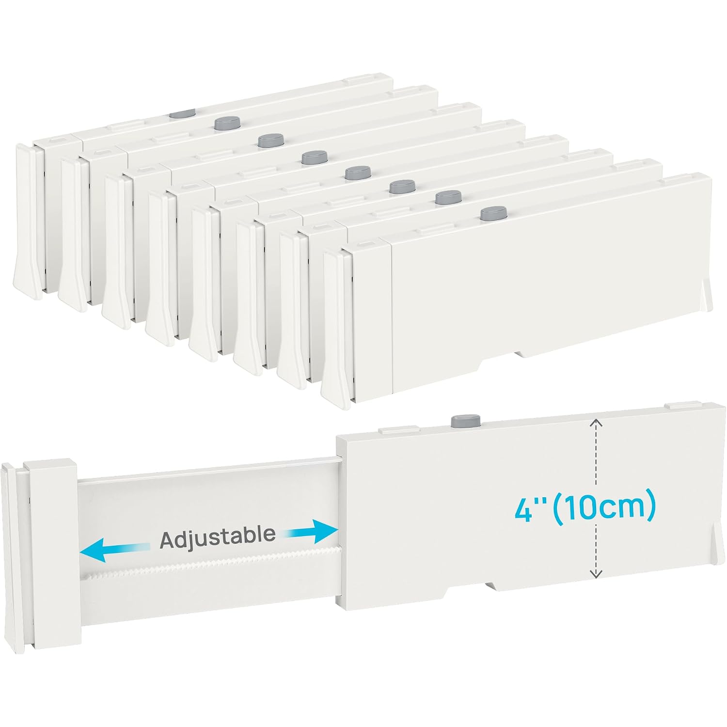 Vtopmart Drawer Dividers For Clothes 8 Pack, Adjustable 4" High Expandable From 11.3"-17" Dresser Drawer Organizer, Plastic Drawers Separators For Dresser, Baby Clothes, Kitchen And Office Storage