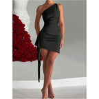 Gorglitter Women'S Sexy Birthday Mini Dresses Asymmetrical Going Out Club Party Vegas Dinner One Shoulder Fringe Dress