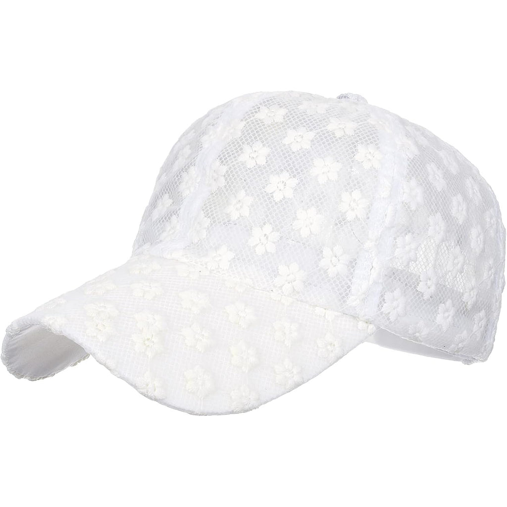 Women's Lace Small Flower Baseball Caps Adjustable Hollow Lace Hat Summer Cap Visor Cap White