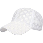 Women's Lace Small Flower Baseball Caps Adjustable Hollow Lace Hat Summer Cap Visor Cap White