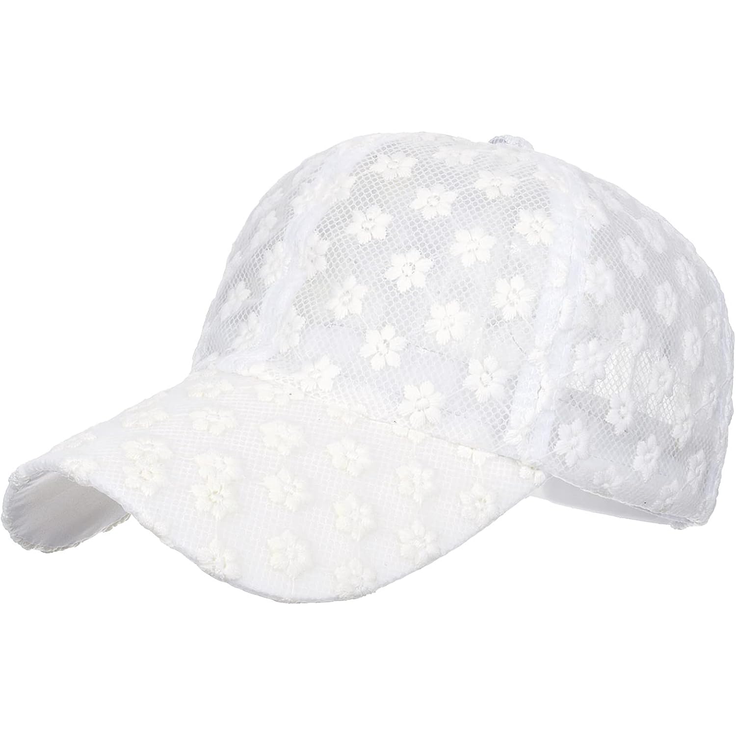 Women's Lace Small Flower Baseball Caps Adjustable Hollow Lace Hat Summer Cap Visor Cap White