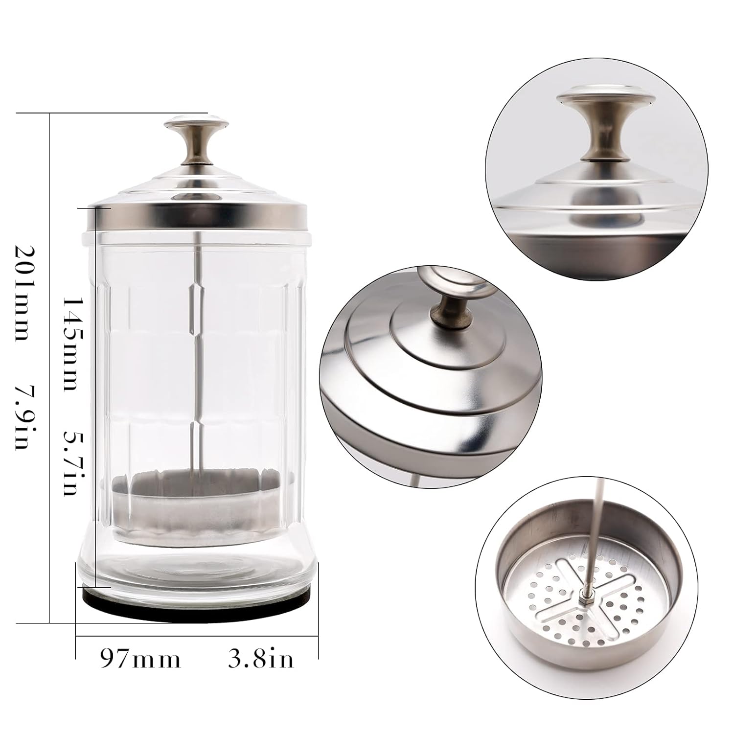 Disinfectant Jar, 33 Oz Midsize Disinfecting Glass Jar for Manicure & Spa Implements, Salon Barber Tools - 7.9"H x 3.8"W