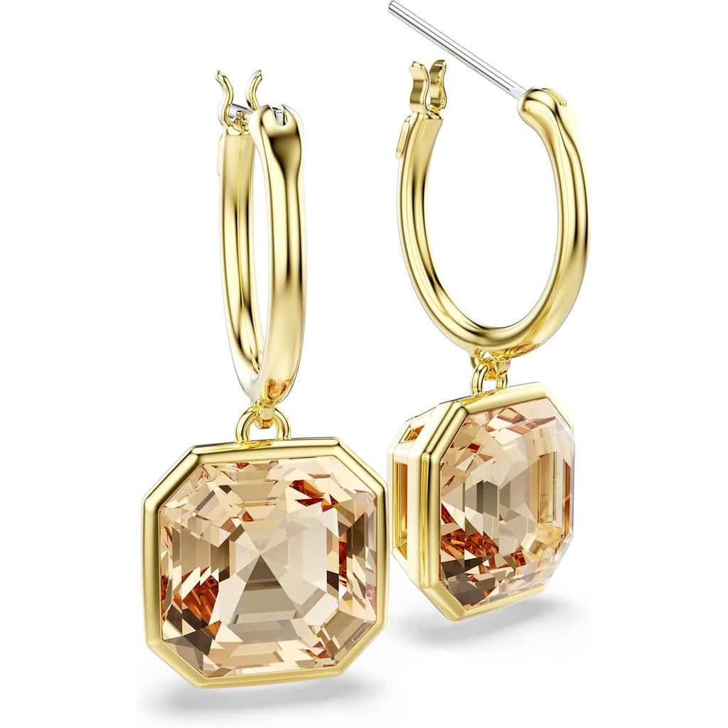 Swarovski Millenia drop earrings, Square cut, Caramel, Gold-tone Finish