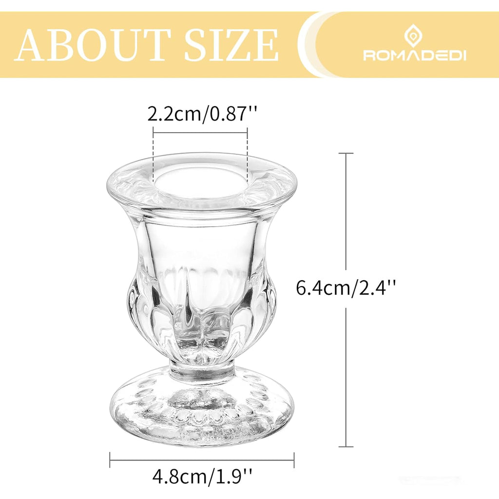Romadedi Glass Taper Candle Holders - Clear Small Candlestick Holder Bulk, Thicker Glass Candle Sticks Set for Wedding Christmas Party Dining Table Table Centerpiece Decor, 2Pcs