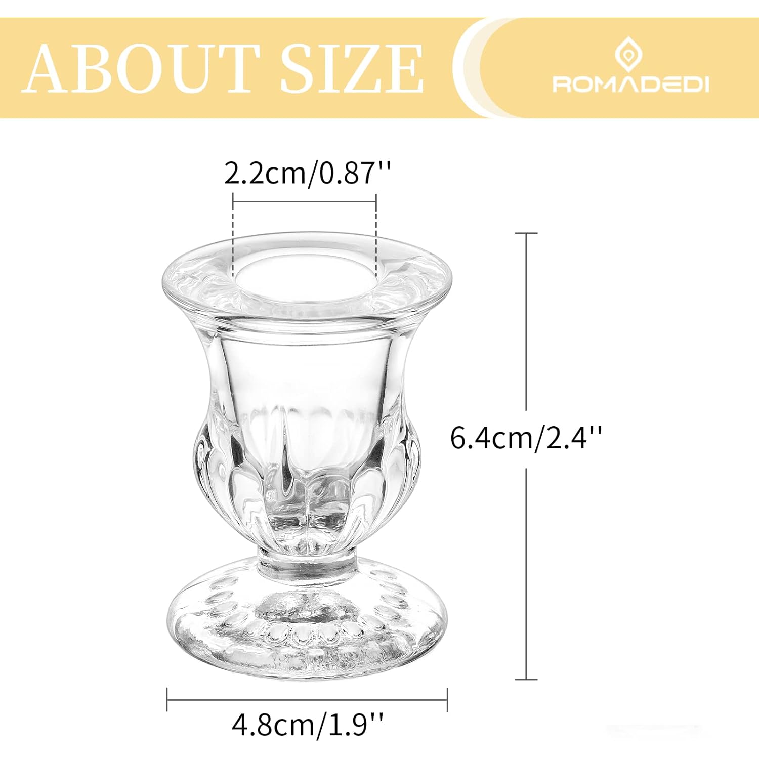 Romadedi Glass Taper Candle Holders - Clear Small Candlestick Holder Bulk, Thicker Glass Candle Sticks Set for Wedding Christmas Party Dining Table Table Centerpiece Decor, 2Pcs