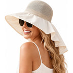 Women Wide Brim Sun Hat UV Protection Fishing Hiking Gardening Hat with Neck Flap Quick Dry Outdoor Cap Beige