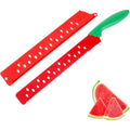 Watermelon Knife With Sleeve For Melon Cutting, Long Serrated Bread Lettuce Vegetable Knife, Kitchen Fruit Melon Tomato Cutter Slicer, With Cover For Home Summer Party Camping Outdoor (Red Green)