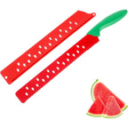 Watermelon Knife With Sleeve For Melon Cutting, Long Serrated Bread Lettuce Vegetable Knife, Kitchen Fruit Melon Tomato Cutter Slicer, With Cover For Home Summer Party Camping Outdoor (Red Green)