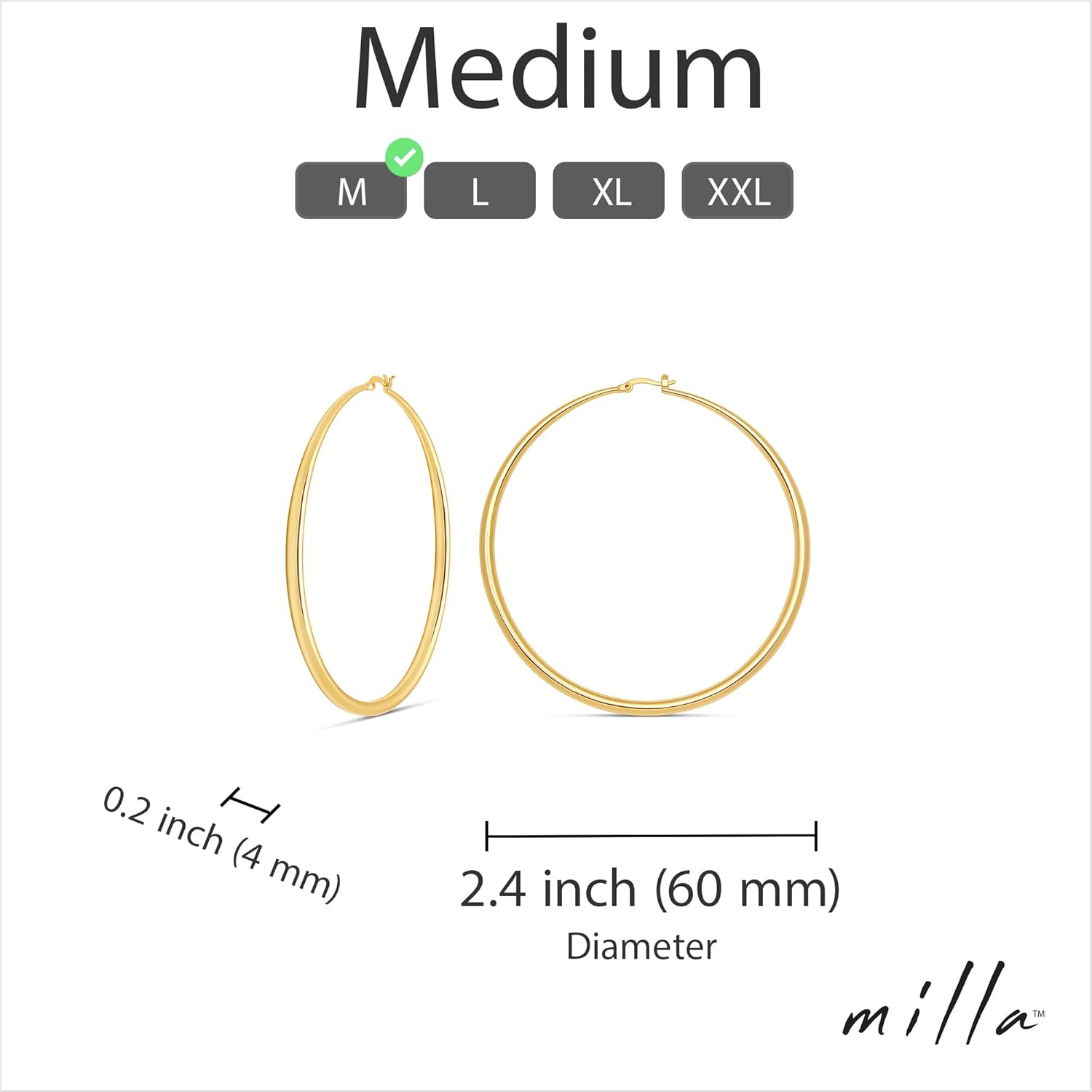 MILLA 14K Gold Hoop Earrings For Women, Silver Hoop Earrings & Rose Gold Earrings with Graduated Curvature
