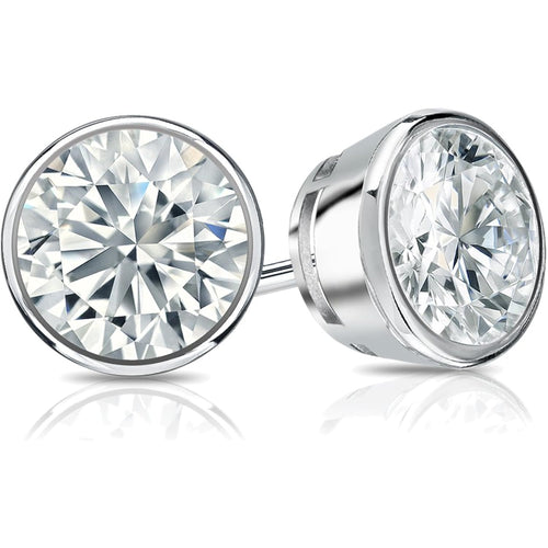 1/6 to 2 Carat Diamond Round Stud Earrings in 14k White Gold (I1-I2, cttw) Bezel Set Screw Back by Diamond Wish
