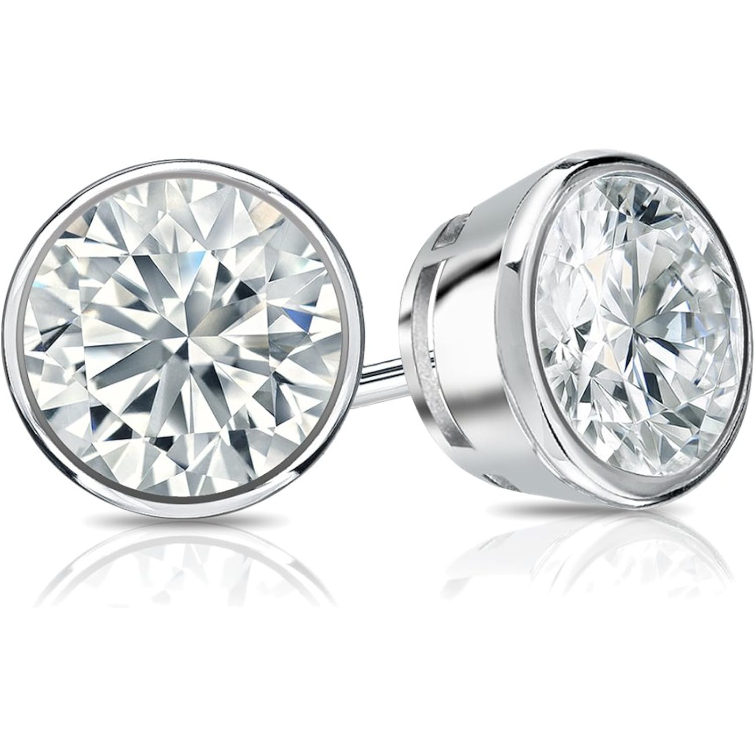 1/6 to 2 Carat Diamond Round Stud Earrings in 14k White Gold (I1-I2, cttw) Bezel Set Screw Back by Diamond Wish
