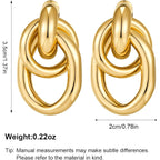 Gold Chunky Earrings for Women Geometric Knot Link Drop Dangle Earrings 14K Gold Plated Statement Earrings Trendy Gold Jewelry
