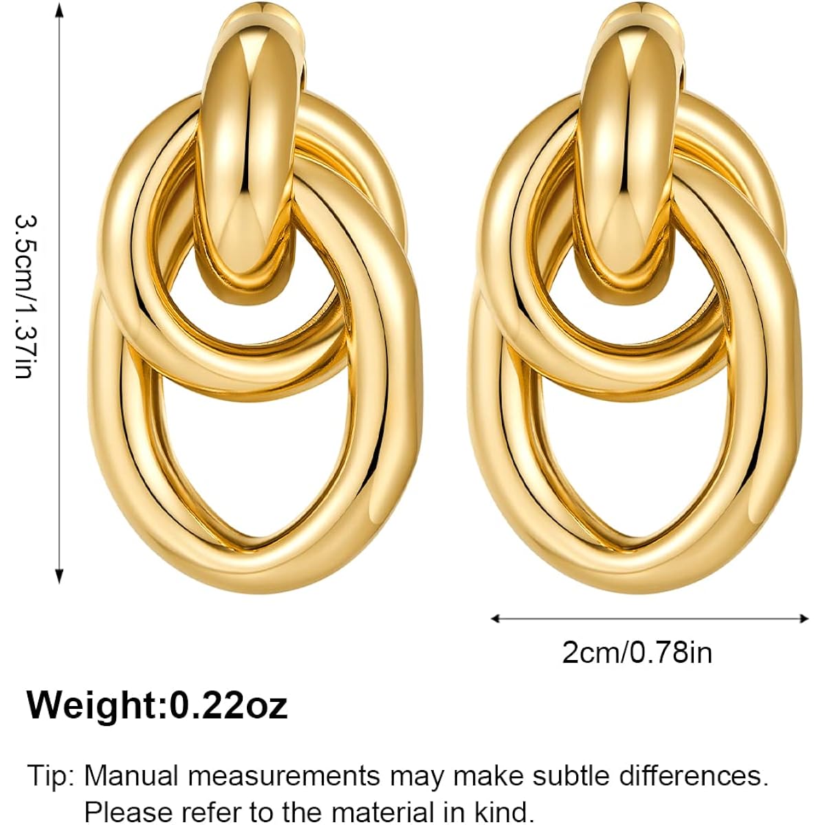 Gold Chunky Earrings for Women Geometric Knot Link Drop Dangle Earrings 14K Gold Plated Statement Earrings Trendy Gold Jewelry
