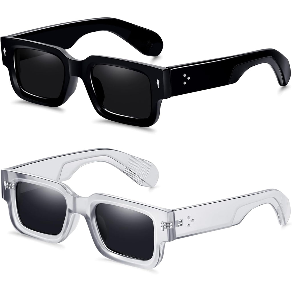 Cool Square Frame Sunglasses for Women Men Trendy Chunky Rectangle Sun Glasses Black Shades UV400 Protection Black and Gray
