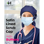 Large Satin Lined Scrub Cap For Women Long Hair Nurse Head Cap Surgical Bonnet 4 Buttons
