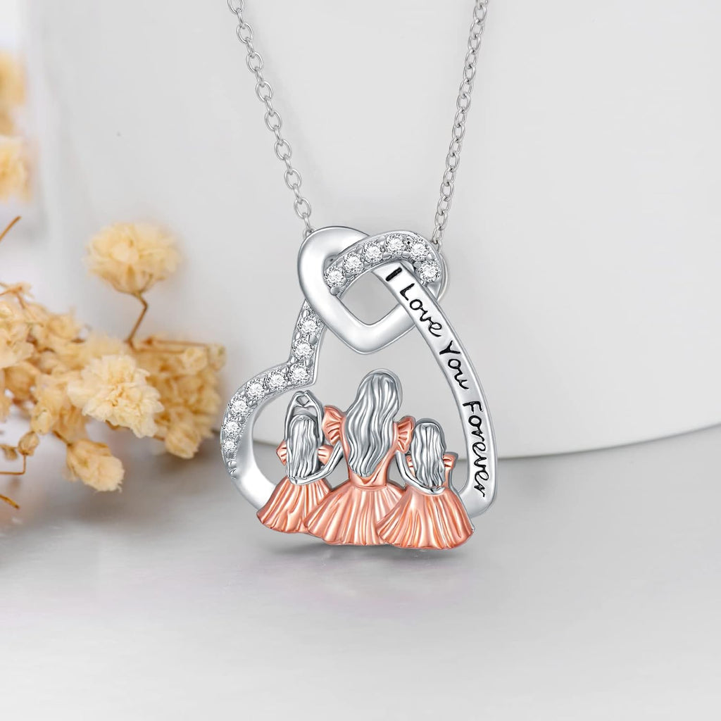 Dorunmo Mother and 1/2/3 Daughters/Son Necklace 925 Sterling Silver Mom Necklace Sisters Jewelry Heart Pendant Christmas Jewelry for Women