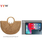 Yyw Straw Bags For Women,Hand-Woven Straw Top-Handle Bag With Round Ring Handle Summer Beach Rattan Tote Handbag