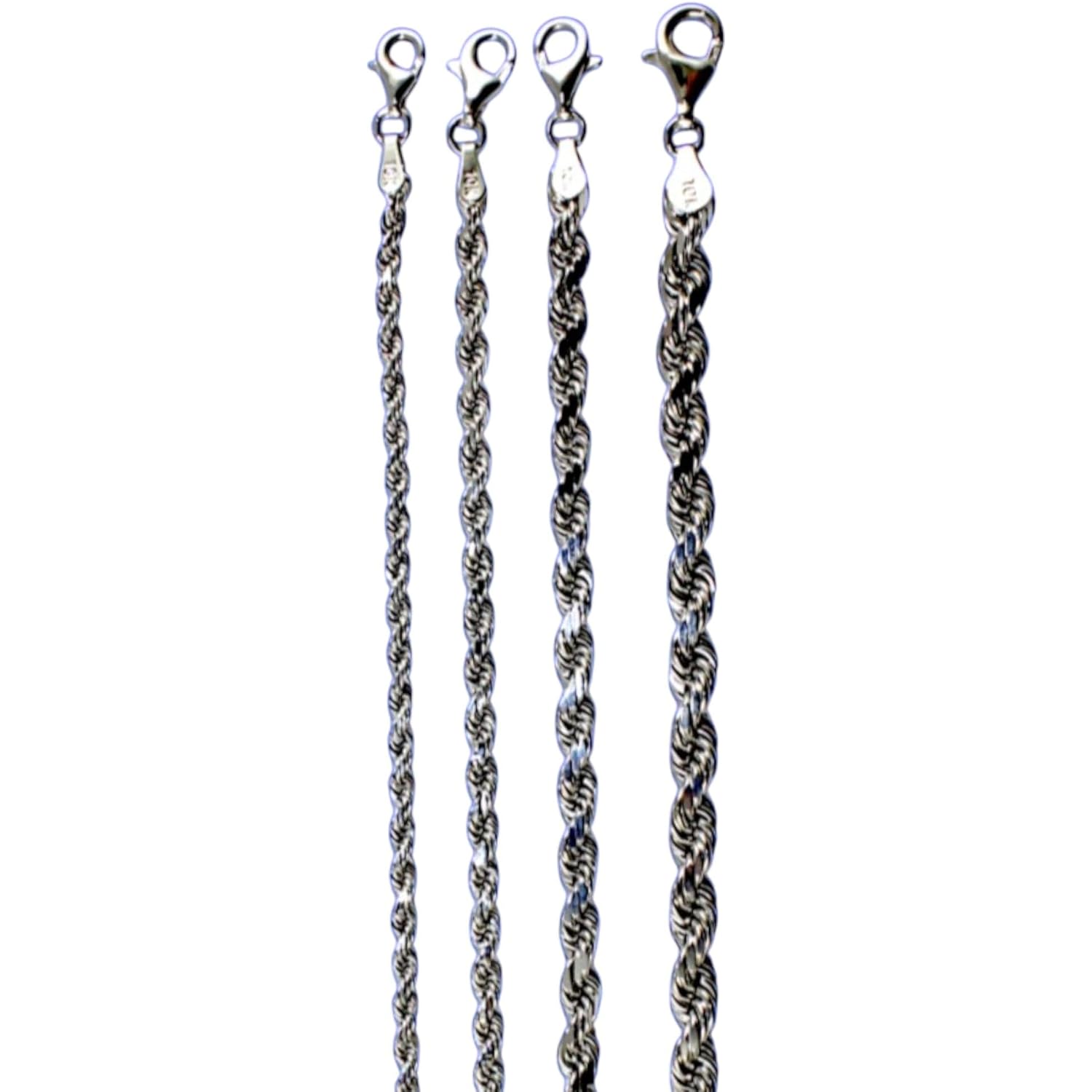 10K White Gold Rope Chain Necklace Bracelet Diamond Cut Real Gold 2mm-7mm 7"-30" | MADE IN ITALY