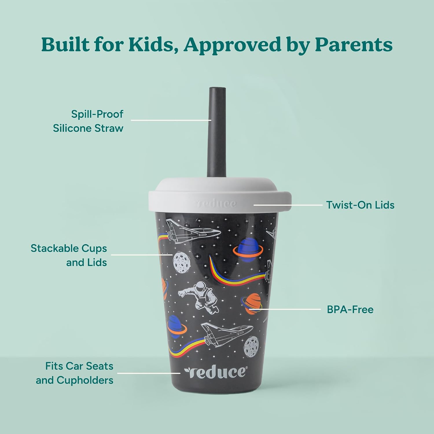 Reduce Gogo'S Kids Portable Tumbler Cups With Lids And Spill-Proof Straws - 5 Pack Of Stackable 12 Oz Tumblers With Twist-On Lids - Easy Storage, Dishwasher Safe - New Explorer