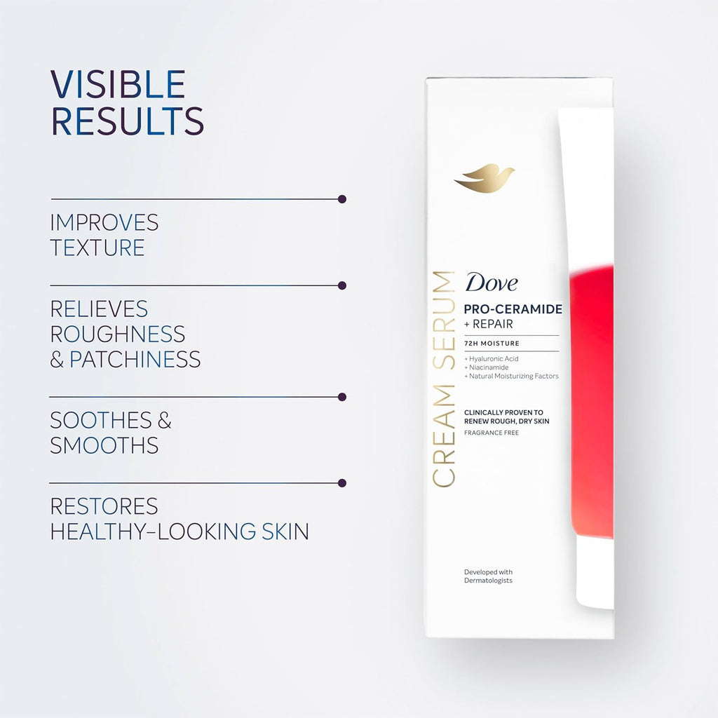 Dove Body Cream Serum Pro-Ceramide + Repair For Rough, Extremely Dry Skin, With Hyaluronic Acid, Niacinamide And Natural Moisturizing Factors Lotion, 8 Oz