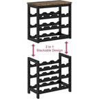 24 Bottles Wine Rack Freestanding Floor, Brown Table Top, Kitchen Cellar | Flexible 2-In-1 Design: Split Into Two 12-Bottle Countertop Wine Racks