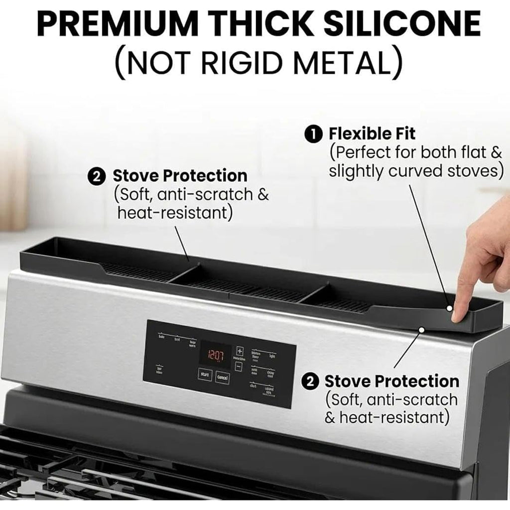 Stove Top Shelf 30 Inch - Silicone Material Magnetic Shelf For Stove - 3 Functional Partitions Kitchen Spice Rack Organizer-Black,Kitchen Gadgets Storage Organization