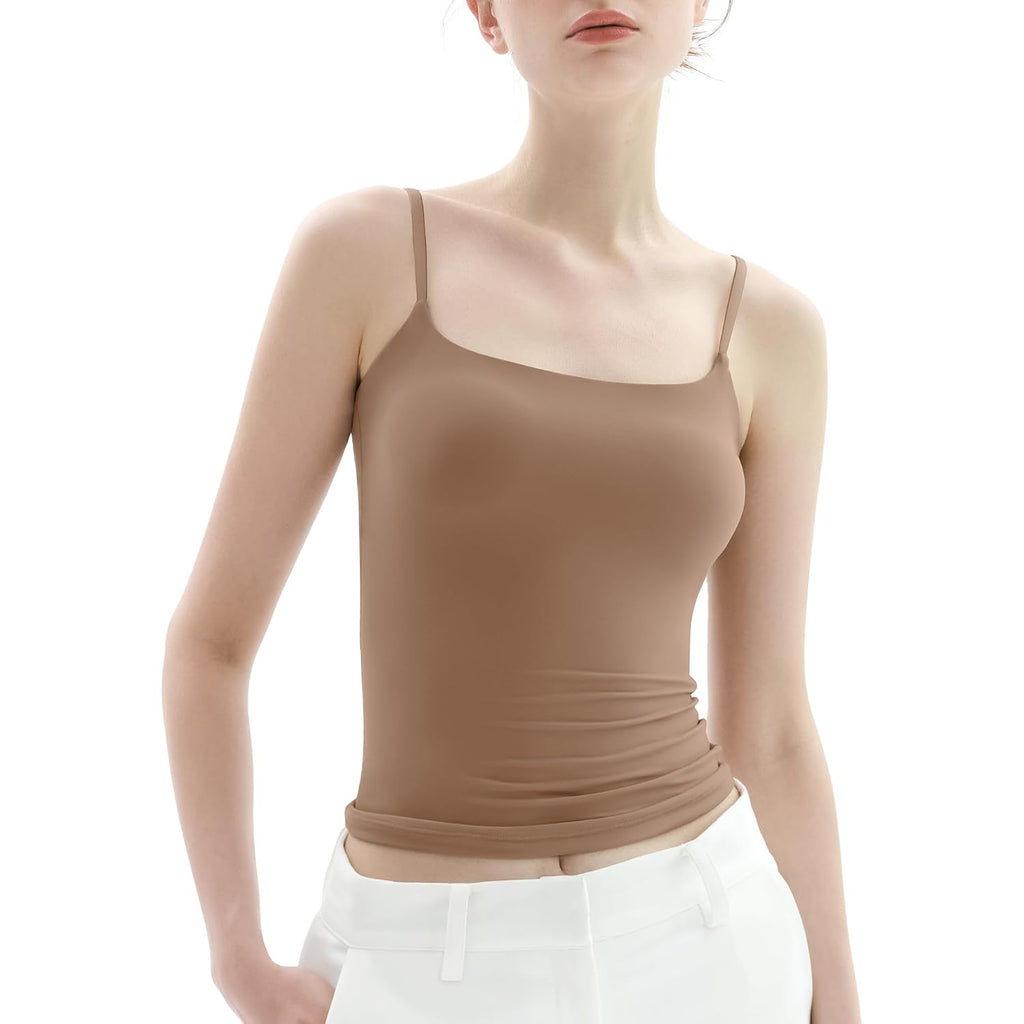 PUMIEY Women's Square Neck Tank Top Adjustable Spaghetti Straps Sleeveless Basic Tops Sharp Collection