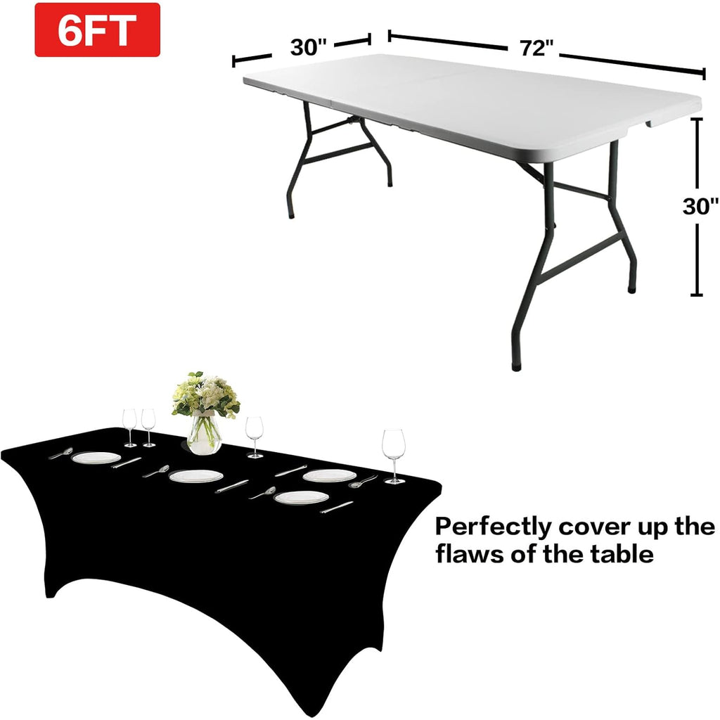IVAPUPU 2 Pack 6FT Table Cloth for Rectangular Fitted Events Stretch Black Table Covers Washable Spandex Tablecloth Protector for Party, Wedding, Cocktail, Banquet, Festival