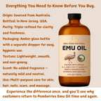 Pomberries Emu Oil, 100% Pure Australian Emu Oil – Refined & Unscented – Natural Moisturizer For Hair, Skin, Face & Body – Helps With Scars, Dry Skin & Massage – 4 Fl Oz Glass Bottle