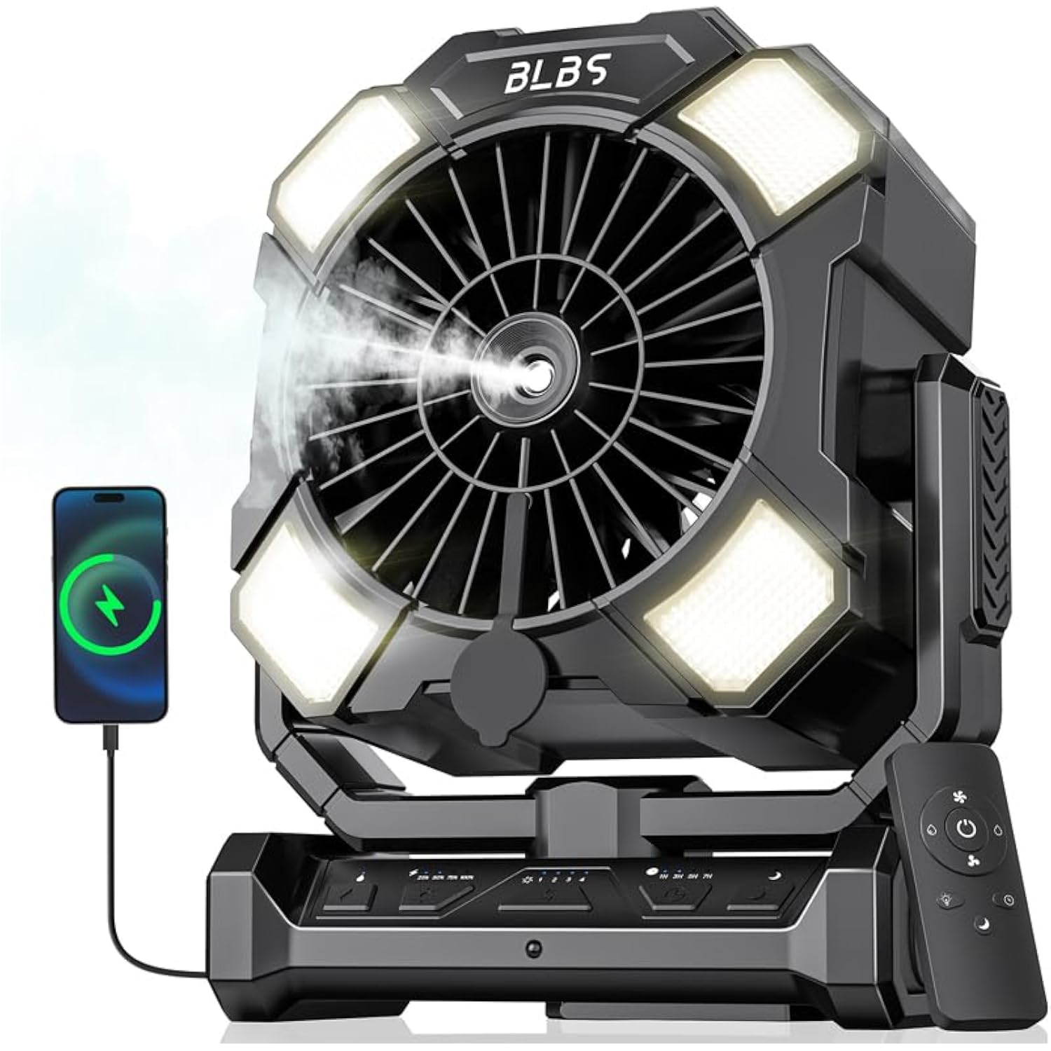 Misting Fan, Portable Camping Fan With 11Oz Water Tank, 160Min Misting, 24000Mah Battery Powered Fans With 4 Speeds, 4 Timers, Light & Hook, Must-Have For Camping, Fishing, Beach & Hiking
