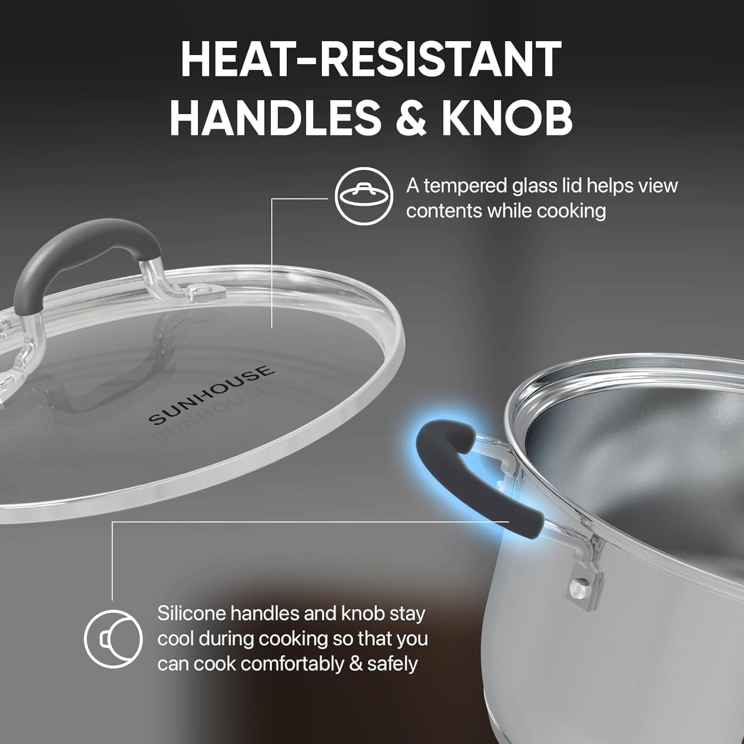 SUNHOUSE Stainless Steel Steamer Pot for Cooking - 3.1 QT Steaming Pot with Glass Lid & Steamer Basket - 2 Tier Tri-ply Vegetable Steamer with Stay-Cool Silicone Handles - Induction Compatible